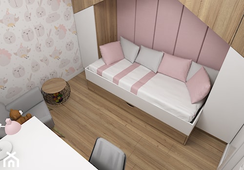 Projekt małego pokoju dla dziewczynki - Mały biały różowy pokój dziecka dla nastolatka dla dziewczynki, styl nowoczesny - zdjęcie od IM WNĘTRZA | Projektowanie wnętrz