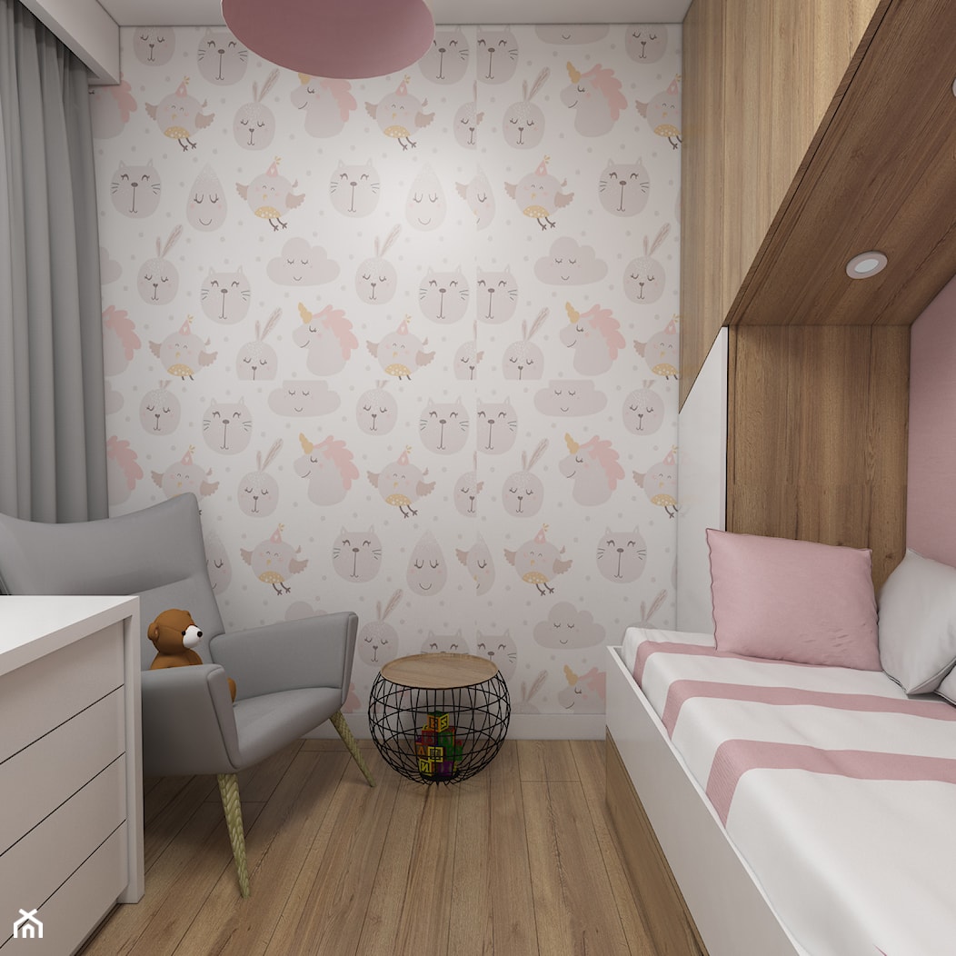 Projekt małego pokoju dla dziewczynki - Mały biały różowy pokój dziecka dla dziecka dla dziewczynki, styl nowoczesny - zdjęcie od IM WNĘTRZA | Projektowanie wnętrz - Homebook