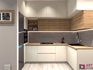 Wizualizacje projektowe kuchni - Mała otwarta biała szara kuchnia w kształcie litery u, styl nowocz ... - zdjęcie od Art.studio