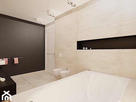 Aranżacje wnętrz - Łazienka: łazienka w drewnie i czerni - Archomega Biuro Architektoniczne. Przeglądaj, dodawaj i zapisuj najlepsze zdjęcia, pomysły i inspiracje designerskie. W bazie mamy już prawie milion fotografii!