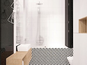czarno-biała łazienka i sypialnia