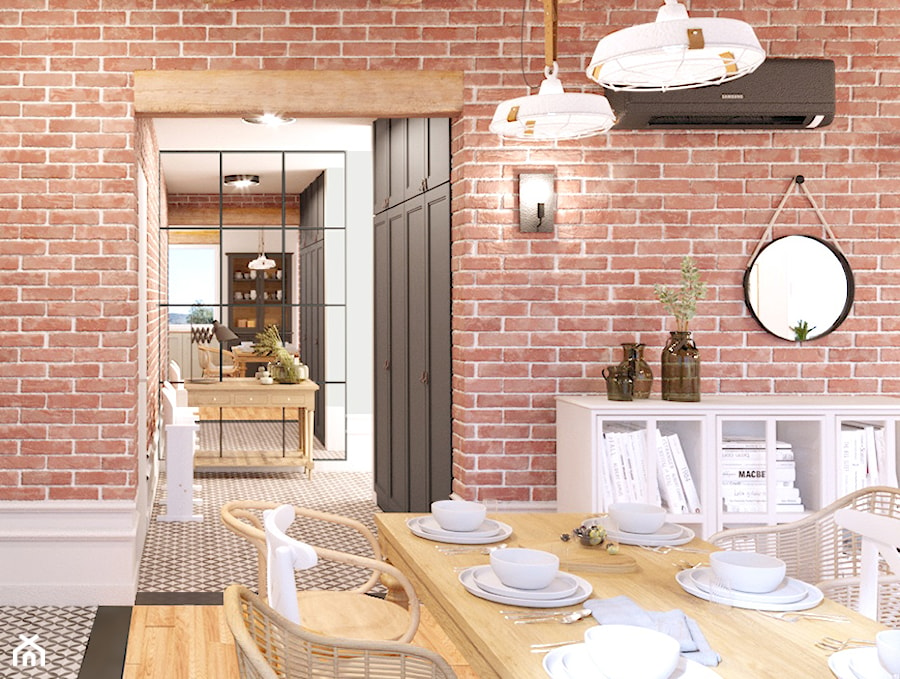 Rustykalny salon z kuchnią - zdjęcie od Archomega Biuro Architektoniczne