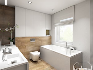 łazienka biel i drewno - zdjęcie od Archomega Biuro Architektoniczne