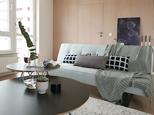 KONKURS - mieszkanie z kuchnią pod schodami - Mały biały salon, styl skandynawski - zdjęcie od Archomega Biuro Architektoniczne