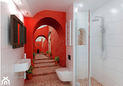 łazienka z fototapetą - zdjęcie od Archomega Biuro Architektoniczne