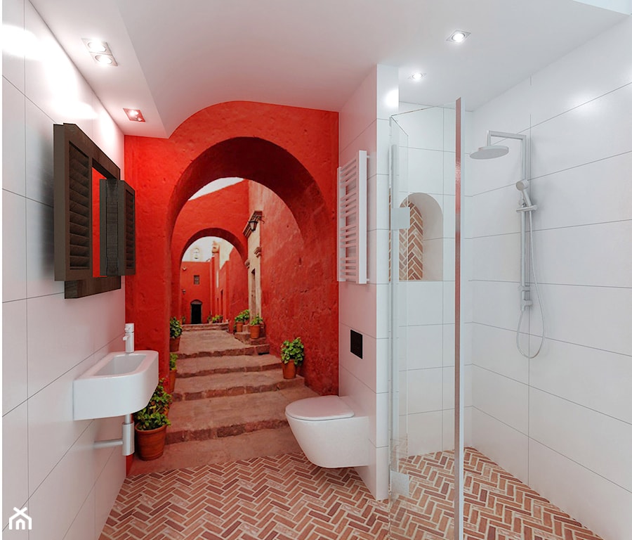 łazienka z fototapetą - zdjęcie od Archomega Biuro Architektoniczne