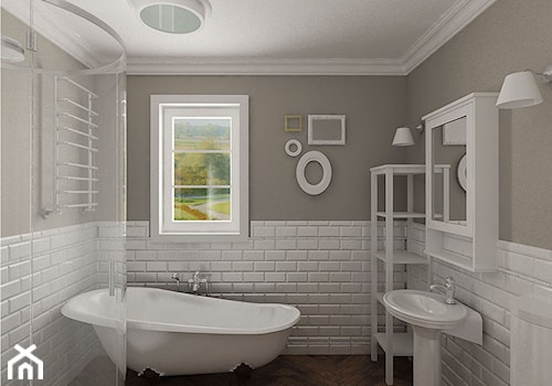 łazienka i białe cegiełki - zdjęcie od Archomega Biuro Architektoniczne