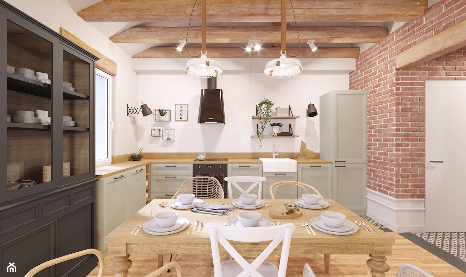 Rustykalny salon z kuchnią - zdjęcie od Archomega Biuro Architektoniczne - Homebook