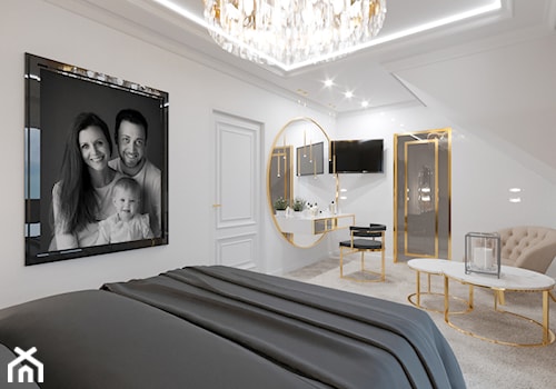 Projekt wnętrz w stylu glamour pod Krakowem - Duża biała sypialnia, styl glamour - zdjęcie od iProjektowanieWnętrz