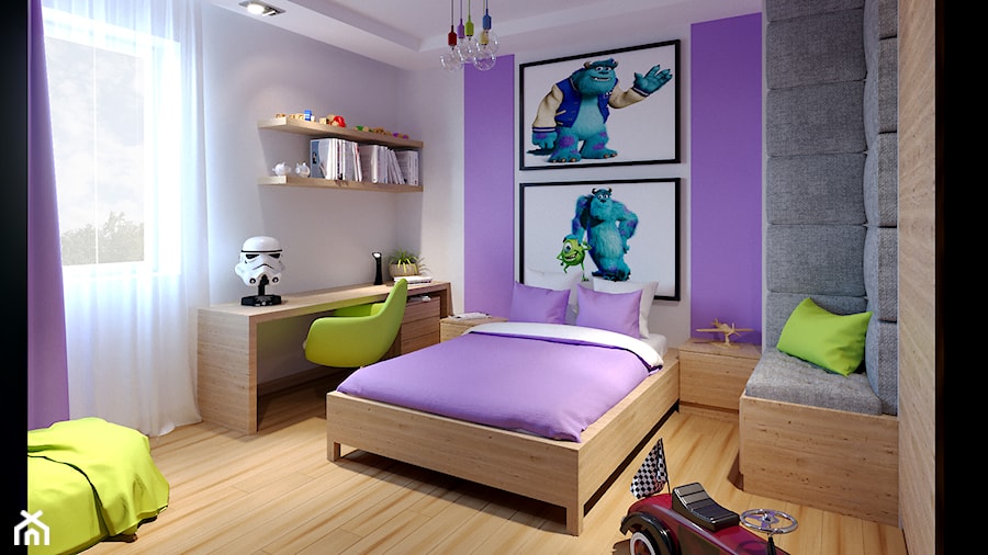 Średni fioletowy szary pokój dziecka dla dziecka dla nastolatka dla dziewczynki - zdjęcie od iProjektowanieWnętrz