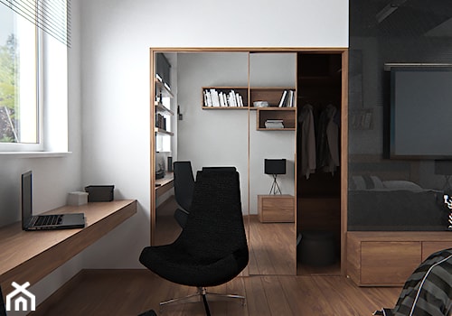 Średnie z zabudowanym biurkiem białe biuro - zdjęcie od iProjektowanieWnętrz