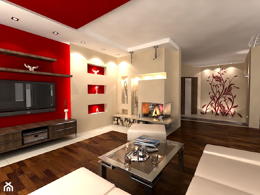 Średni czerwony szary salon, styl glamour - zdjęcie od iProjektowanieWnętrz