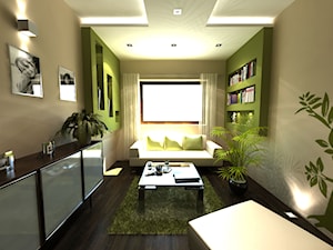 Średni beżowy zielony salon z bibiloteczką, styl glamour - zdjęcie od iProjektowanieWnętrz