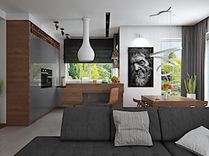 Średni biały salon z kuchnią z jadalnią, styl nowoczesny - zdjęcie od iProjektowanieWnętrz