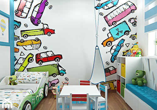 Średni biały niebieski pokój dziecka dla dziecka dla chłopca dla dziewczynki - zdjęcie od iProjektowanieWnętrz