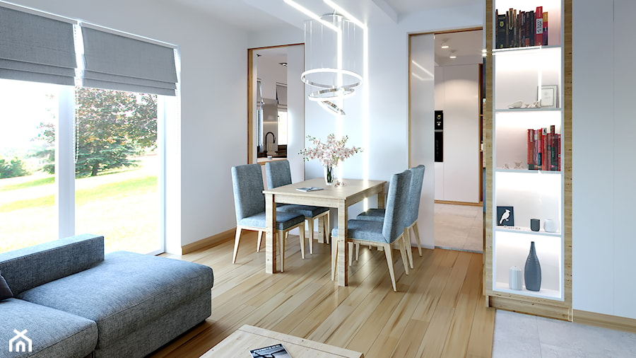 Średnia biała jadalnia w salonie, styl skandynawski - zdjęcie od iProjektowanieWnętrz