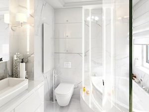 Średnia na poddaszu z marmurową podłogą łazienka z oknem - zdjęcie od iProjektowanieWnętrz