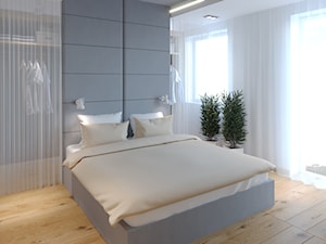 Średnia biała z biurkiem sypialnia z garderobą z balkonem / tarasem, styl skandynawski - zdjęcie od iProjektowanieWnętrz