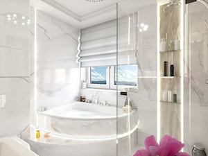 Średnia na poddaszu z marmurową podłogą łazienka z oknem - zdjęcie od iProjektowanieWnętrz