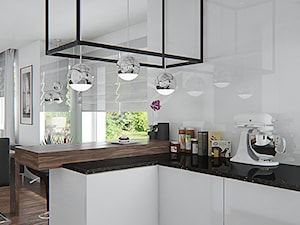 Średnia otwarta z salonem z kamiennym blatem biała kuchnia w kształcie litery l - zdjęcie od iProjektowanieWnętrz