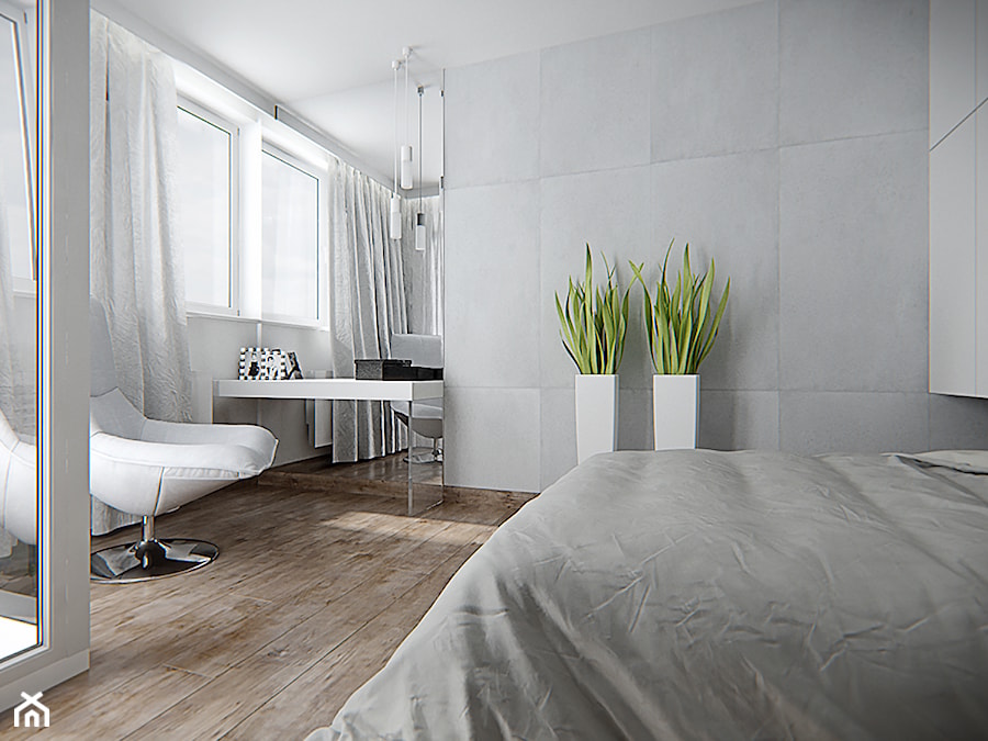 Średnia biała sypialnia z balkonem / tarasem - zdjęcie od iProjektowanieWnętrz
