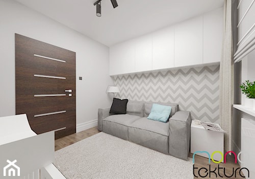 Mieszkanie 55m2 - Średnia biała szara sypialnia, styl nowoczesny - zdjęcie od MONOTEKTURA