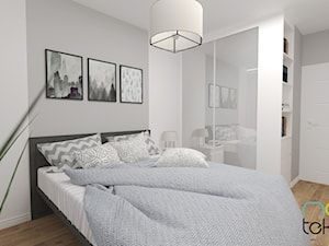 Mieszkanie 45m2 - Mała średnia szara sypialnia, styl nowoczesny - zdjęcie od MONOTEKTURA
