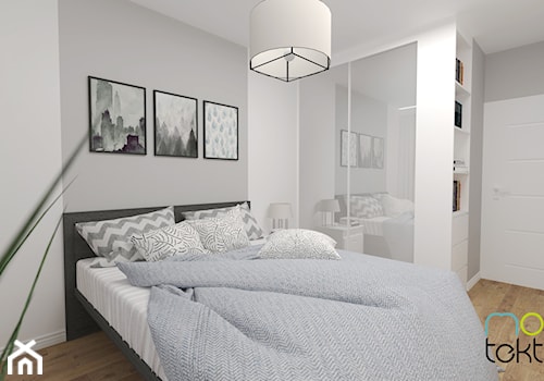 Mieszkanie 45m2 - Mała średnia szara sypialnia, styl nowoczesny - zdjęcie od MONOTEKTURA