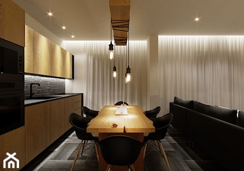 Apartament 47m2. Zakopane - Duża otwarta z salonem szara z zabudowaną lodówką kuchnia jednorzędowa, styl nowoczesny - zdjęcie od PRØJEKTYW | Architektura Wnętrz & Design