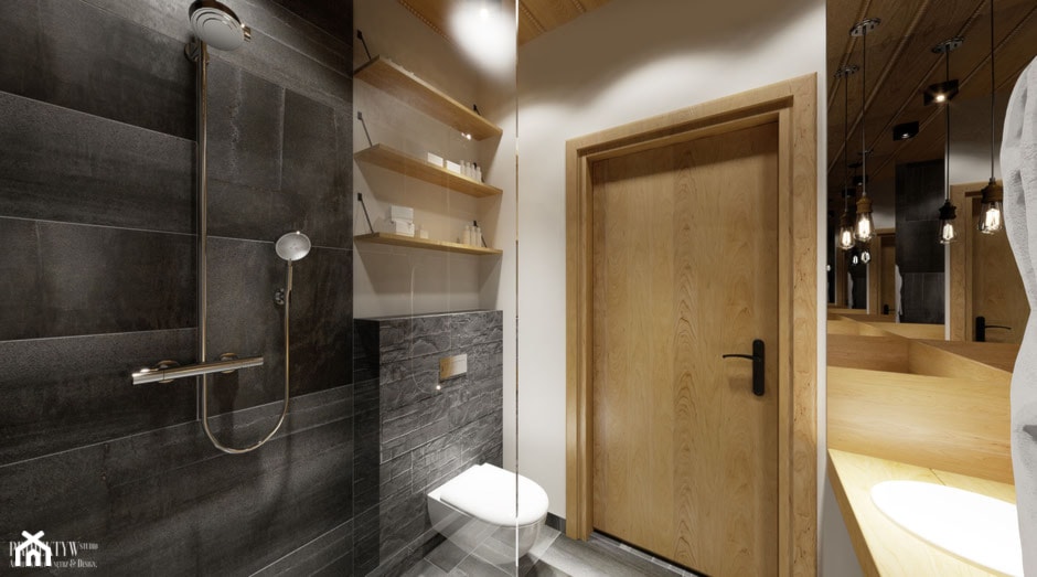 Apartament 47m2. Zakopane - Mała łazienka, styl nowoczesny - zdjęcie od PRØJEKTYW | Architektura Wnętrz & Design - Homebook