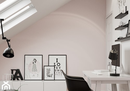 Projekt wnętrz domu jednorodzinnego w Krakowie - Małe w osobnym pomieszczeniu z sofą białe szare biuro, styl skandynawski - zdjęcie od PRØJEKTYW | Architektura Wnętrz & Design