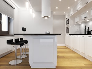 Projekt Kuchni w Krynicy Zdrój - Duża otwarta zamknięta szara z zabudowaną lodówką z lodówką wolnostojącą kuchnia jednorzędowa z wyspą lub półwyspem, styl nowoczesny - zdjęcie od PRØJEKTYW | Architektura Wnętrz & Design