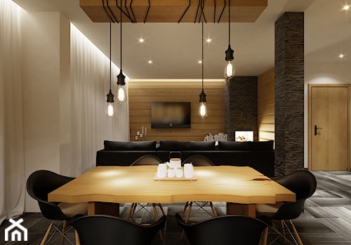Apartament 47m2. Zakopane - Duża czarna szara jadalnia w salonie, styl nowoczesny - zdjęcie od PRØJEKTYW | Architektura Wnętrz & Design