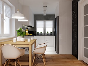 Projekt metamorfozy wnętrz wielopokoleniowego domu w Krynicy Zdrój - Średnia czarna szara jadalnia w kuchni, styl nowoczesny - zdjęcie od PRØJEKTYW | Architektura Wnętrz & Design