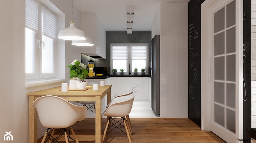 Projekt metamorfozy wnętrz wielopokoleniowego domu w Krynicy Zdrój - Średnia czarna szara jadalnia w kuchni, styl nowoczesny - zdjęcie od PRØJEKTYW | Architektura Wnętrz & Design