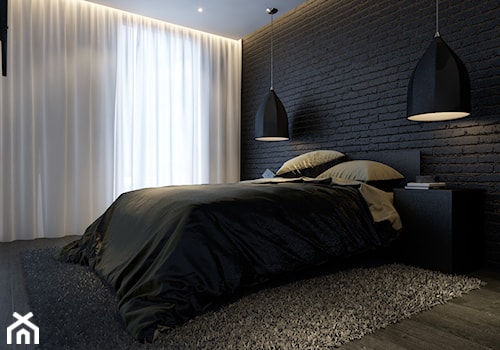 Projekt mieszkania. Kraków-Zabłocie - Średnia czarna sypialnia, styl nowoczesny - zdjęcie od PRØJEKTYW | Architektura Wnętrz & Design