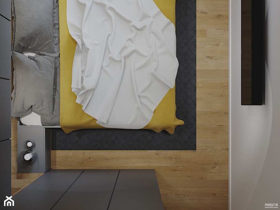 Projekt mieszkania. Kraków Nowe Czyżyny - Mała biała szara sypialnia, styl nowoczesny - zdjęcie od PRØJEKTYW | Architektura Wnętrz & Design