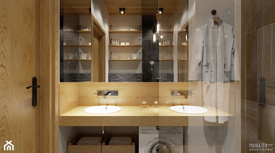Apartament 47m2. Zakopane - Z dwoma umywalkami łazienka, styl nowoczesny - zdjęcie od PRØJEKTYW | Architektura Wnętrz & Design