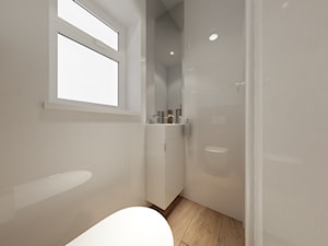 Projekt łazienek. Stratford, Anglia. - Mała z lustrem z punktowym oświetleniem łazienka, styl skandynawski - zdjęcie od PRØJEKTYW | Architektura Wnętrz & Design