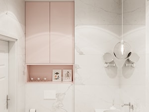 Projekt wnętrz domu jednorodzinnego w Krakowie - Mała bez okna z marmurową podłogą z punktowym oświetleniem łazienka, styl skandynawski - zdjęcie od PRØJEKTYW | Architektura Wnętrz & Design