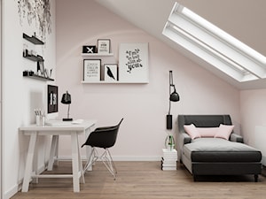 Projekt wnętrz domu jednorodzinnego w Krakowie - Średnie w osobnym pomieszczeniu z sofą beżowe biuro, styl skandynawski - zdjęcie od PRØJEKTYW | Architektura Wnętrz & Design