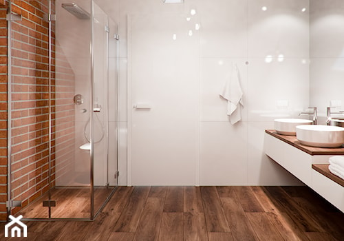 Projekty Łazienek. Wrocław - Duża jako pokój kąpielowy z dwoma umywalkami łazienka, styl nowoczesny - zdjęcie od PRØJEKTYW | Architektura Wnętrz & Design