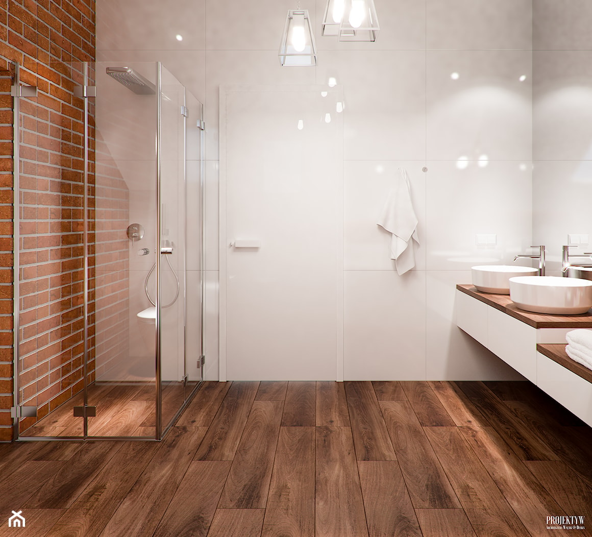 Projekty Łazienek. Wrocław - Duża jako pokój kąpielowy z dwoma umywalkami łazienka, styl nowoczesny - zdjęcie od PRØJEKTYW | Architektura Wnętrz & Design - Homebook
