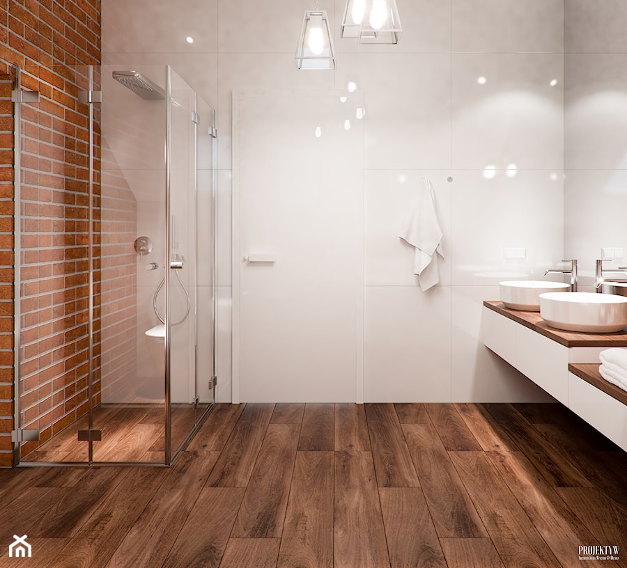 Projekty Łazienek. Wrocław - Duża jako pokój kąpielowy z dwoma umywalkami łazienka, styl nowoczesny - zdjęcie od PRØJEKTYW | Architektura Wnętrz & Design