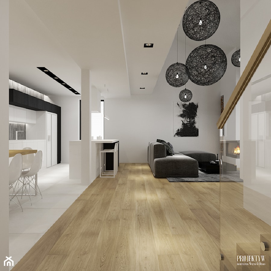 Projekt wnętrz domu jednorodzinnego w Rzeszowie - Salon, styl nowoczesny - zdjęcie od PRØJEKTYW | Architektura Wnętrz & Design