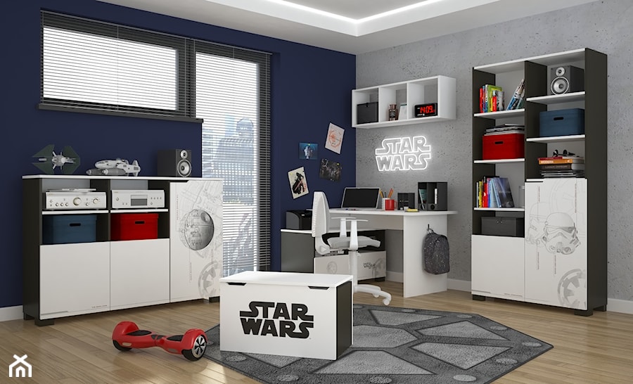 Kolekcja Star Wars - Duży szary niebieski pokój dziecka dla dziecka dla nastolatka dla chłopca, styl nowoczesny - zdjęcie od Meblik - meble dla dzieci i młodzieży oraz darmowy projekt pokoju