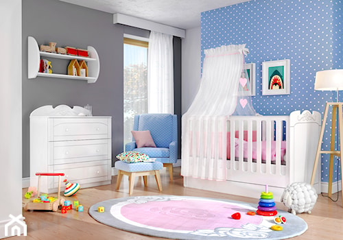 Kolekcje dziecięce - Średni biały czarny niebieski pokój dziecka dla niemowlaka dla chłopca dla dziewczynki - zdjęcie od Meblik - meble dla dzieci i młodzieży oraz darmowy projekt pokoju