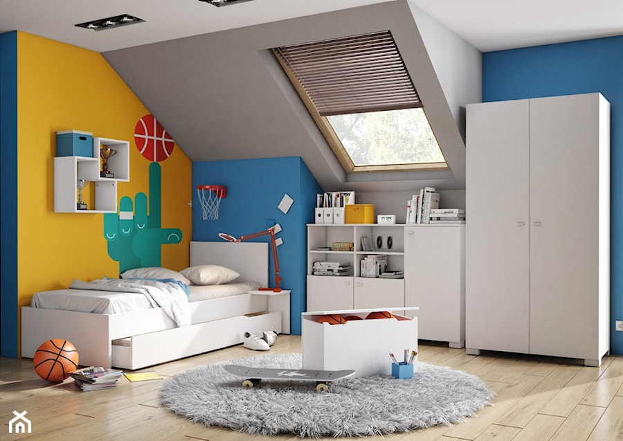 Kolekcje młodzieżowe - Średni szary niebieski żółty pokój dziecka dla nastolatka dla chłopca, styl nowoczesny - zdjęcie od Meblik - meble dla dzieci i młodzieży oraz darmowy projekt pokoju