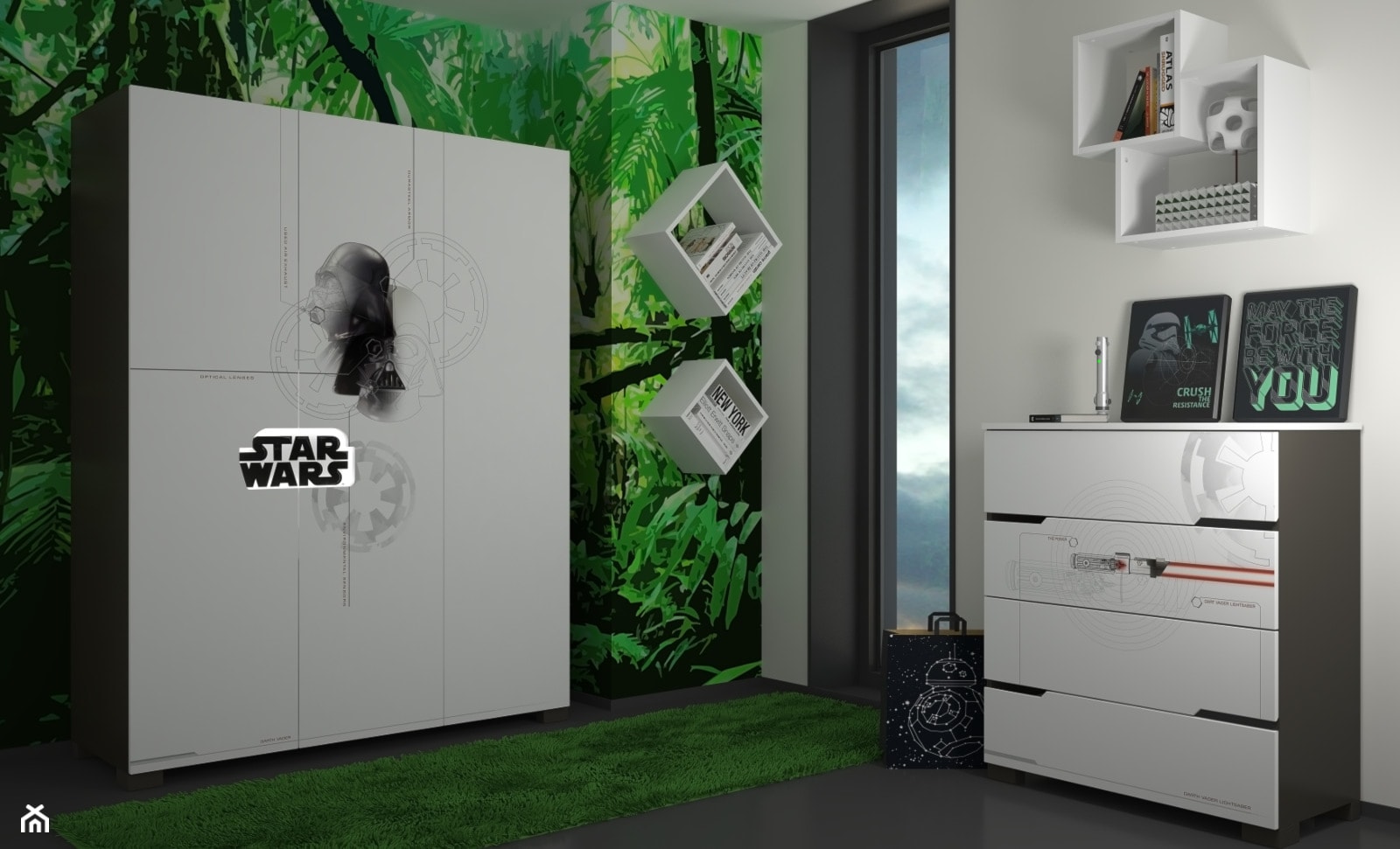 Kolekcja Star Wars - Średni biały zielony pokój dziecka dla nastolatka dla chłopca dla dziewczynki, styl nowoczesny - zdjęcie od Meblik - meble dla dzieci i młodzieży oraz darmowy projekt pokoju - Homebook