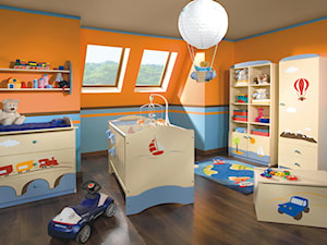 Kolekcje dziecięce - Duży pomarańczowy niebieski pokój dziecka dla niemowlaka dla chłopca - zdjęcie od Meblik - meble dla dzieci i młodzieży oraz darmowy projekt pokoju